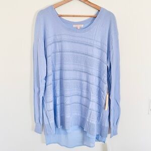 NWT Gibson Latimer Pointelle Crewneck Sweater in Periwinkle Blue